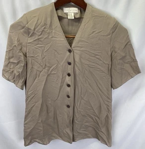 Doncaster Women’s Small 100% Silk Taupe Short Sleeve Button Up - Picture 1 of 7