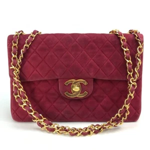 CHANEL CC Mark Jumbo Matelasse34 W-Chain Shoulder Bag suede Bordeaux x Gold - Picture 1 of 12