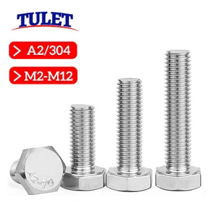 M2 - M12 Hex Head Bolts / Screws A2 304 Stainless Steel DIN 933 Tap 18-8 - Picture 1 of 100