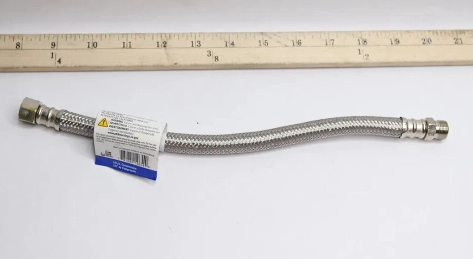 Proflo Stainless Steel Braided Sink Flexible Water Connector 3/8" x 3/8" x 12" - Image 1 of 1
