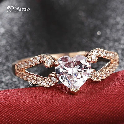 18K ROSE WHITE GOLD GF CRYSTAL WEDDING BAND ENGAGEMENT RING LOVE HEART Foto 1 de 4