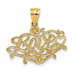 Avariah Solid 14K Yellow Gold LOVE with Heart Charm - 32.25mm - Picture 1 of 5