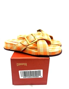 Camper Atonik Cross-Strap Slide Sandals - Orange Plaid, EUR 37 / US 7 - Picture 1 of 10