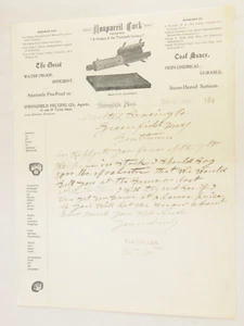 1905 1890's Letterhead Nonpariel Cork Springfield MA Felting  - Orignal EPHEMERA - Picture 1 of 2