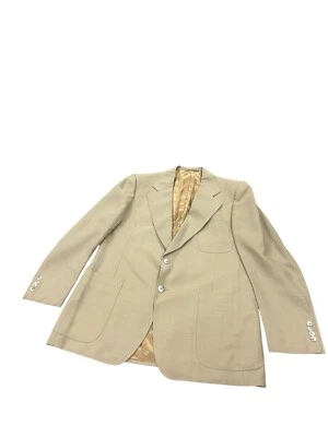 Jaqueta terno blazer masculina vintage Christian Dior 24x31 polegadas 2 botões seda cáqui - Imagem 1 de 4