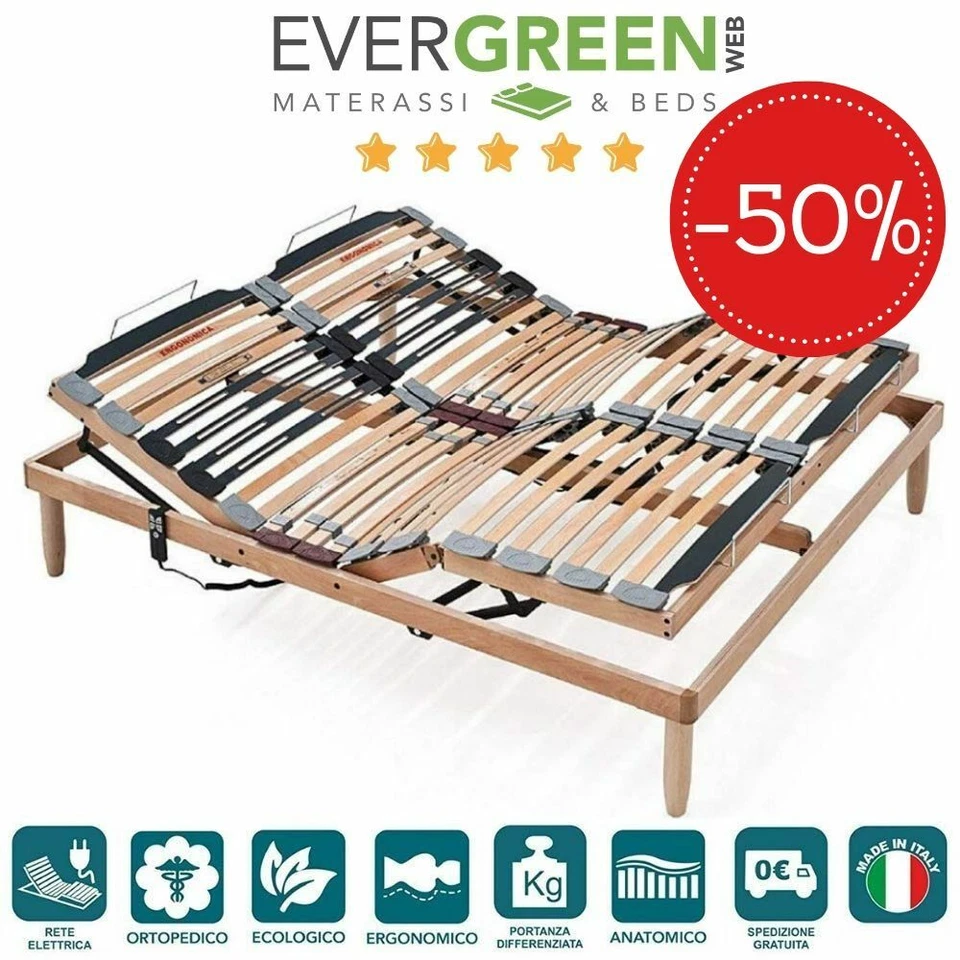 EVERGREENWEB ?Rete Letto a Doghe in Legno ORTOPEDICA Rinforzata + 4 Piedi GRATIS