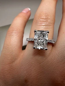 Lab-grown 3,15ct E-VVS2 Radiant Cut Diamant Platin Verlobungsring LGGE7 - Bild 1 von 18