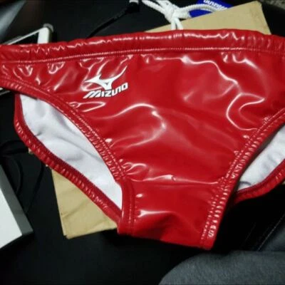 Mizuno RED Jaspo Rubber WET LOOK Polyurethane swimsuit water polo suit - Image 1 of 4