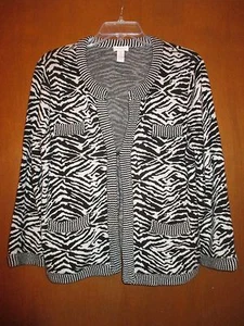 Chicos 1 Cárdigan Suéter Cebra Negro Blanco 22"Undergarms Slvs20" Largo 23" Ret$129 - Imagen 1 de 12