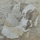Little Girl Marie Milking Cow Just Like Mamma Dairy Farm 1901 Stereoview I367