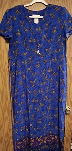 VTG Miss Dorby Blue Gold Purple Womens Midi Dress Size 12 Built In Necklace - Picture 1 of 11