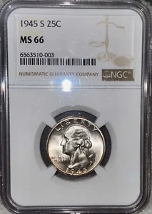 1945-S Washington Quarter NGC-MS 66 Beautiful Bright White. - Picture 1 of 2