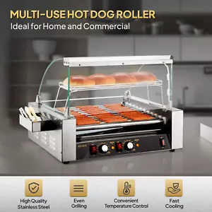 Commercial Electric 30 Hot Dog 11 Roller Grill Cooker Machine with Cover - Picture 1 of 8
