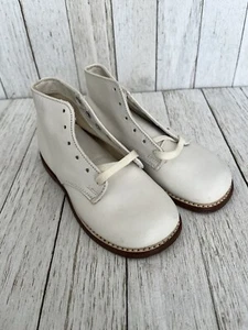 Vintage Toddler Girls Shoes Size 6.5  White Leather Lace Up Blucher NOS 1950's - Picture 1 of 6