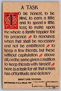 Postcard: A Task, Robert Louis Stevenson Quote, R. L. Wells, 1907, Unposted - Picture 1 of 2