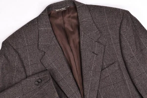 Vintage Canali Brown Herringbone Tweed Wool/Cashmere Windowpane Blazer 40R - Picture 1 of 15