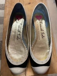 French Sole Black and White Jane Winkworth Ballet Flats 39 - Picture 1 of 6