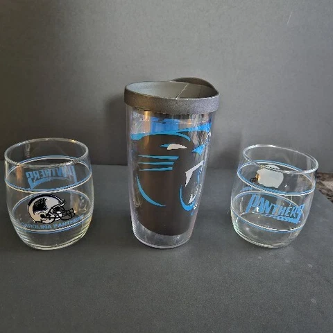 Tervis Carolina Panthers Tumbler/ Panthers Drinking Glasses (2) NFL Sports Fan Cover