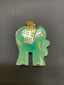 Genuine Green Jade 14k Gold Good Fortune Elephant Pendant - Picture 1 of 2