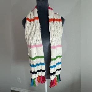 Gap Kids- Winter Scarf- Knitted- Wool Acrylic- cream, colorful- ltassels - Picture 1 of 10