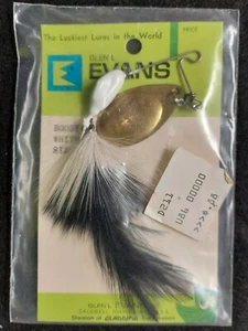 Vintage Glen L Evans Neu in Verpackung 5/8 Unzen weiß/schwarz gefiedert "Booby Trap" Spinnerbait - Bild 1 von 1