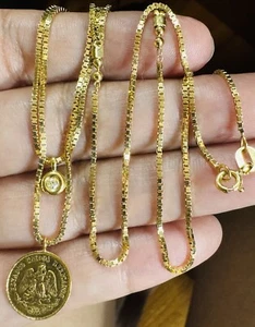 NEW 18K 750 Real Gold Dos Pesos Layer Coin Necklace Womens 18” /19” long 9.3g - Picture 1 of 22