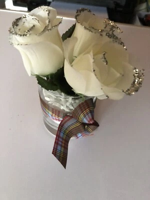 белые розы в очках украшение стола цветок аранжировка вечеринки свадьбы родившийся - Изображение 1 из 2