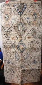 Soft Natural Blue Aztec Area Rug – Kemp 80 cm x 150cm - Picture 1 of 7