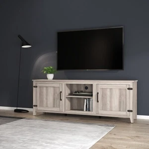 TV Stand Storage Media Console Entertainment Center With Two Doors Grey Walnut - Picture 1 of 11
