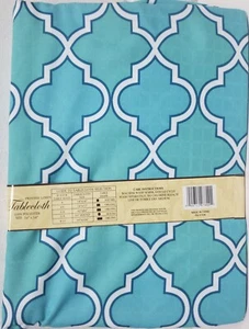 Tovaglia Lino Tessuto Stampato 54" x 54" Quadrata, BLU ACQUA E BIANCO TRALICCIO, REGGISENO - Foto 1 di 10