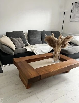 Rustic handmade solid wood sleeper coffee table - Image 1 of 2