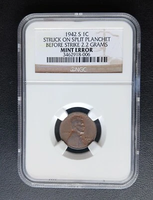 1942 S 1C STRUCK ON SPLIT PLANCHET BEFORE STRIKE 2.2g NGC PICTURES INCLUDED - Image 1 of 4