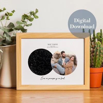 Custom Star Map Digital Download Printable Annyversary Gift Photo St Valentine's - Image 1 of 4