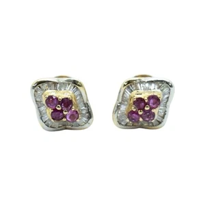 18ct 18k Yellow Gold Natural Red Ruby And Diamond Cluster Stud Earrings. New - Picture 1 of 8
