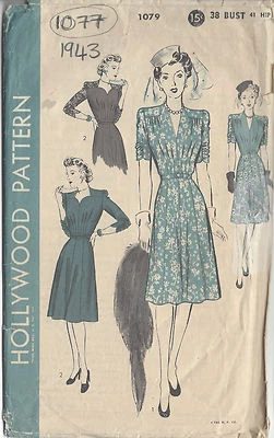 1943 Vintage Sewing Pattern B38 DRESS (1077) - Image 1 of 2
