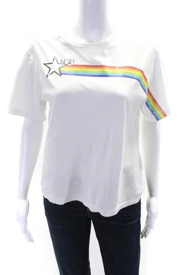 No. 21 Girls Cotton Short Sleeve Rainbow Graphic Print T shirt White Size 16 - Image 1 of 4