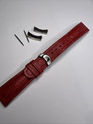 20mm Tudor Red Leather Strap Band w/ Deployant Clasp & Tiger Prince End Links - Image 1 of 4