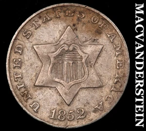 1852 Drei Cent Silber - seltener Halbschlüssel besseres Datum ohne Reserve #F7335 - Bild 1 von 2