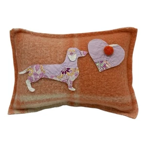 NEW Handmade Dachshund Dog & Heart Pillow  Vintage Wool Blankets - Picture 1 of 6
