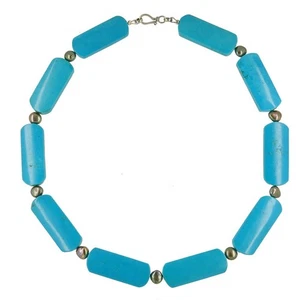 20" Turquoise Blue Magnesite Oblong w/Baroque Freshwater Cultured Pearl Necklace - Picture 1 of 4