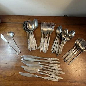 49 Pc Set Ekco Eterna Rose Cotillion Stainless Flatware Floral Korea Vintage - Picture 1 of 10