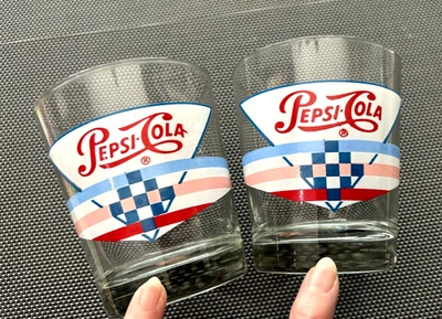 Pair (2) Old fashioned or Rocks glass vintage Pepsi Cola Nascar Excellent - Image 1 of 2