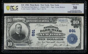 SC 1902 $10 Fr.624 National Park Bank New York Ch. # (E) 891 PCGS 30 VF (981Q) - Picture 1 of 3