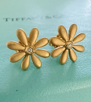 RARO Brincos Tiffany Co Ouro 18k Flor Margarida com Diamantes Costas de Borboleta - Imagem 1 de 4
