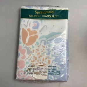 VTG Springmaid No Iron Tranquility Standard Pillowcase Pair Floral Blend NOS USA - Foto 1 di 7
