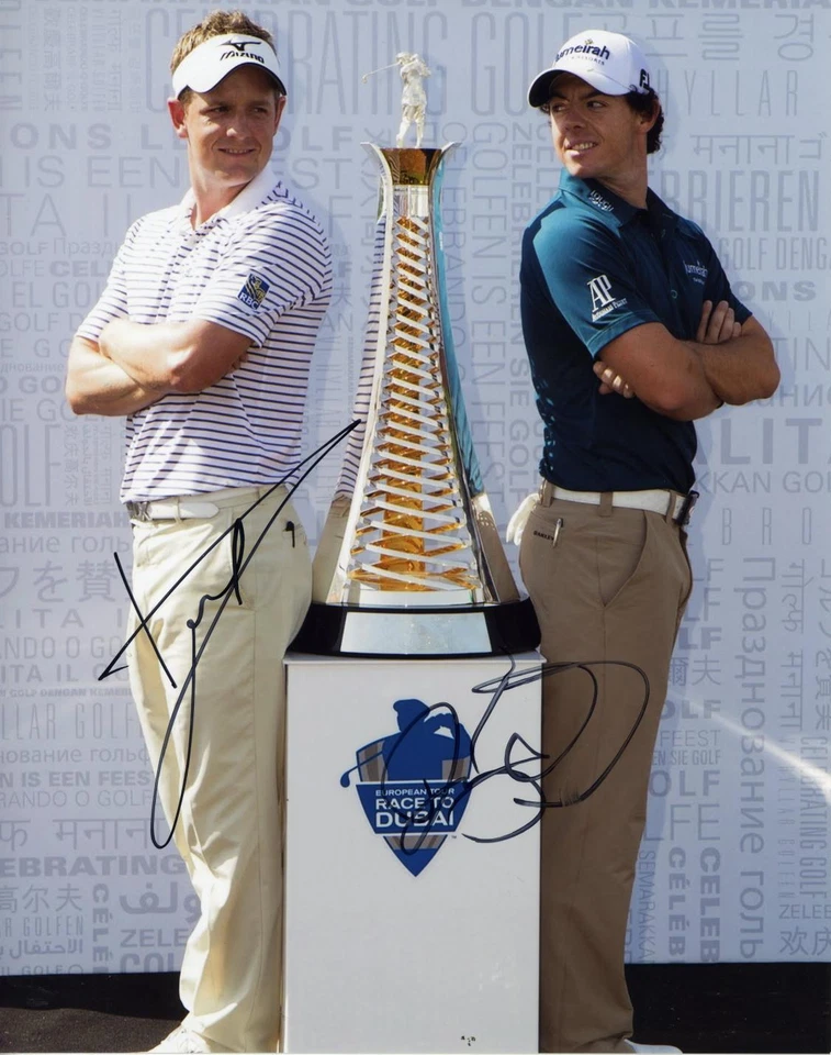 Fotografía 8x10 firmada a mano por Rory McIlory & Luke Donald DUAL The Race to Dubai  Foto 1 de 1