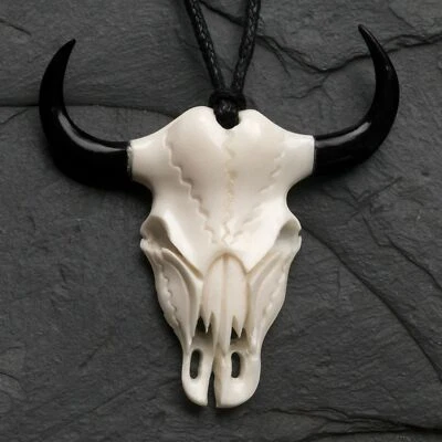 Kette Anhänger Büffelschädel Knochen und Horn Indianer Western Mode Schmuck - Bild 1 von 4