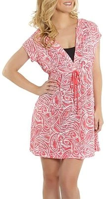 Traje de baño Dotti grande estampado rosa/coral y blanco con capucha cuello profundo encubrimiento nuevo con etiquetas L Foto 1 de 4