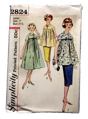 Simplicity 2824 UNCUT FF Pattern Maternity Dress Size Size Junior 11 Vintage - Image 1 of 3