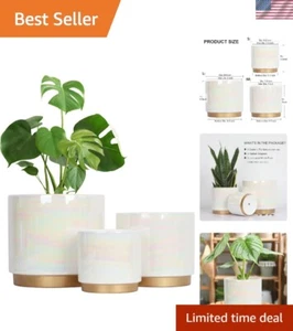 White Indoor Pots for Plants, Ceramic Planter with Drainage Hole, 9.6inch+7.6... - Picture 1 of 7